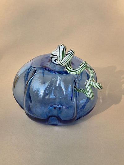 Murano-Style Glass Blue Pumpkin Collectible