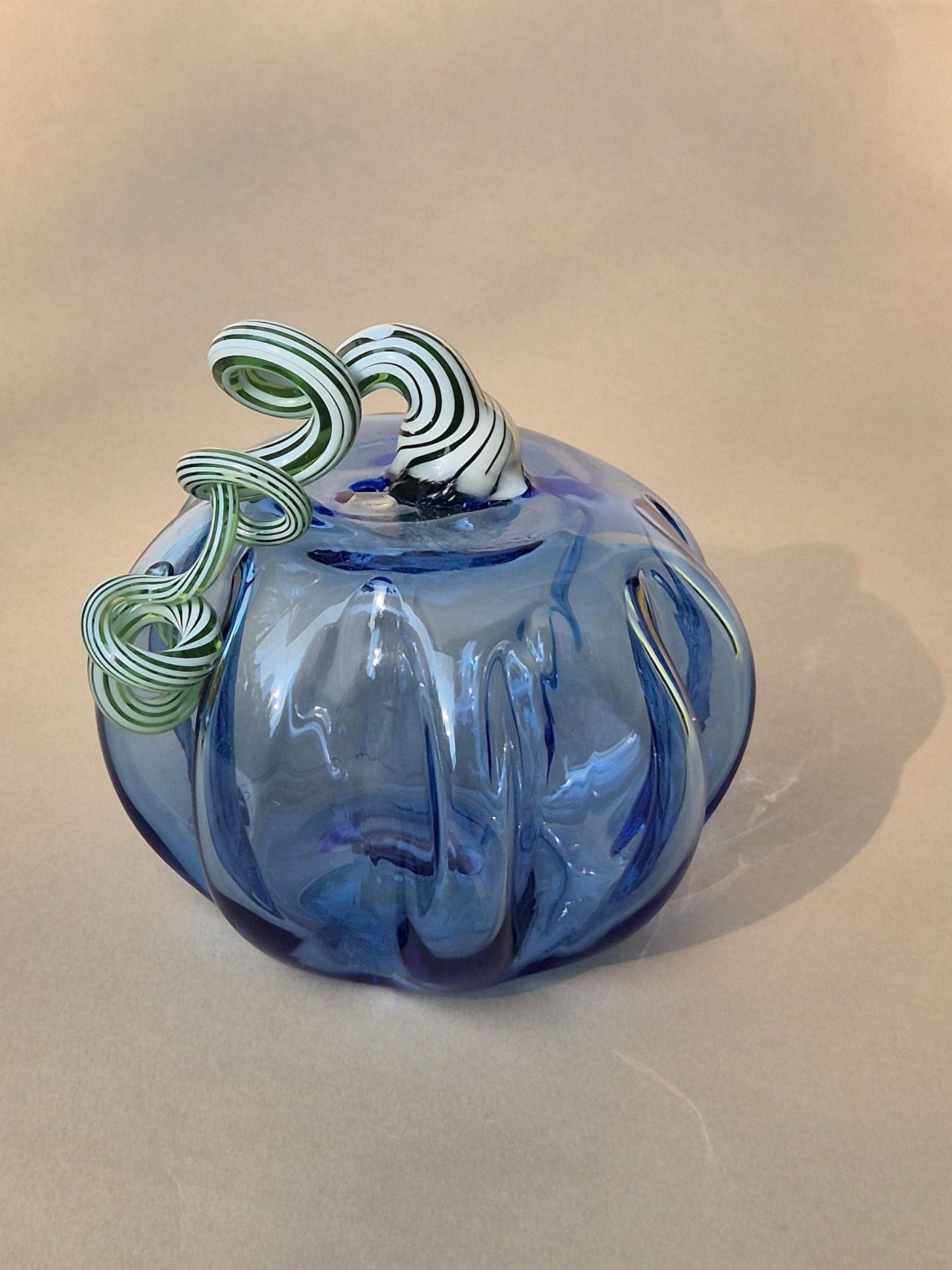 Murano-Style Glass Blue Pumpkin Collectible