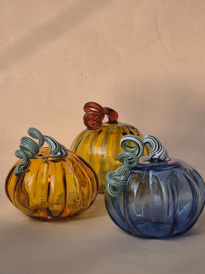 Murano-Style Glass Blue Pumpkin Collectible