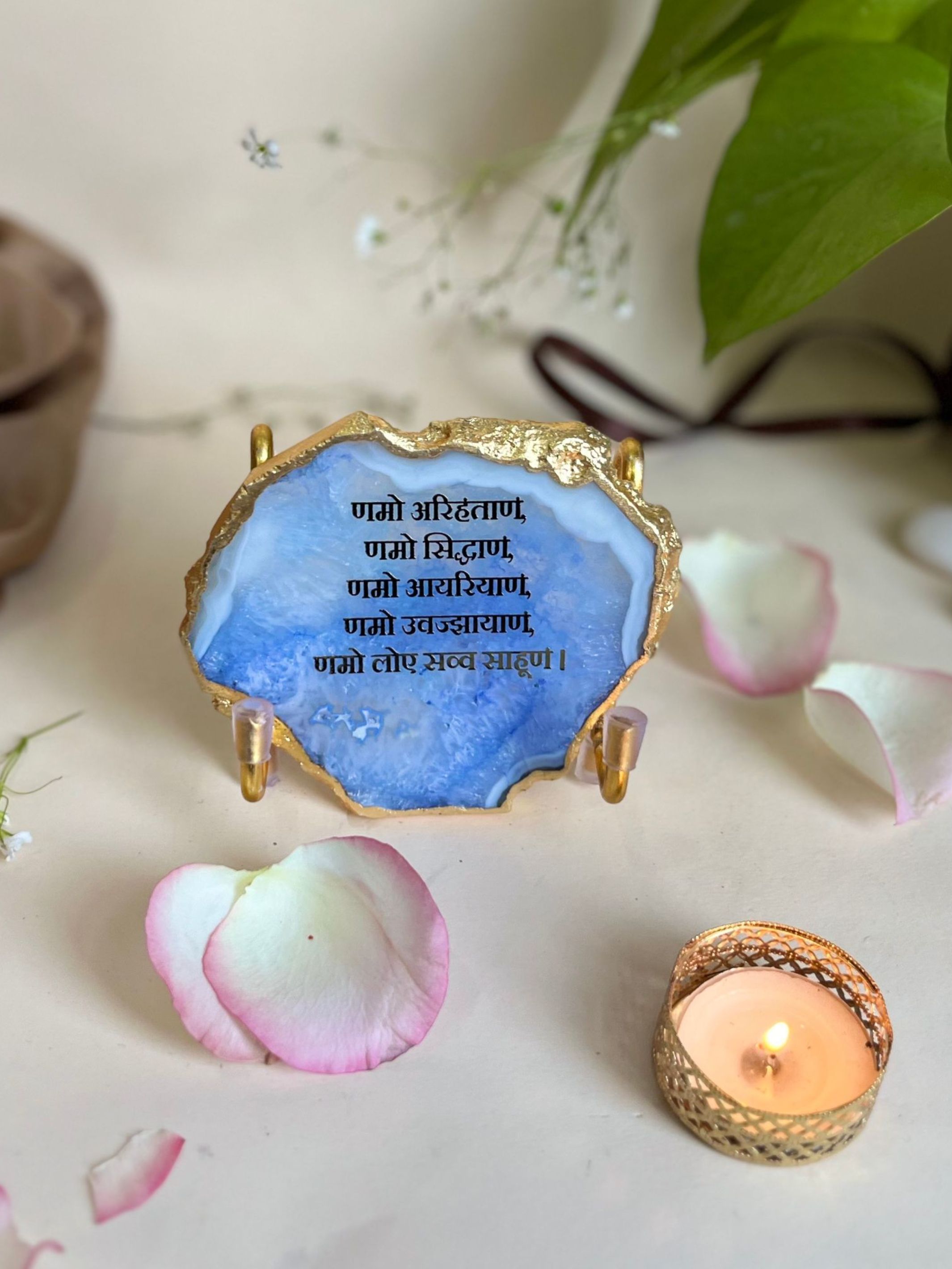 Namokar Mantra Metal Holder with  Agate