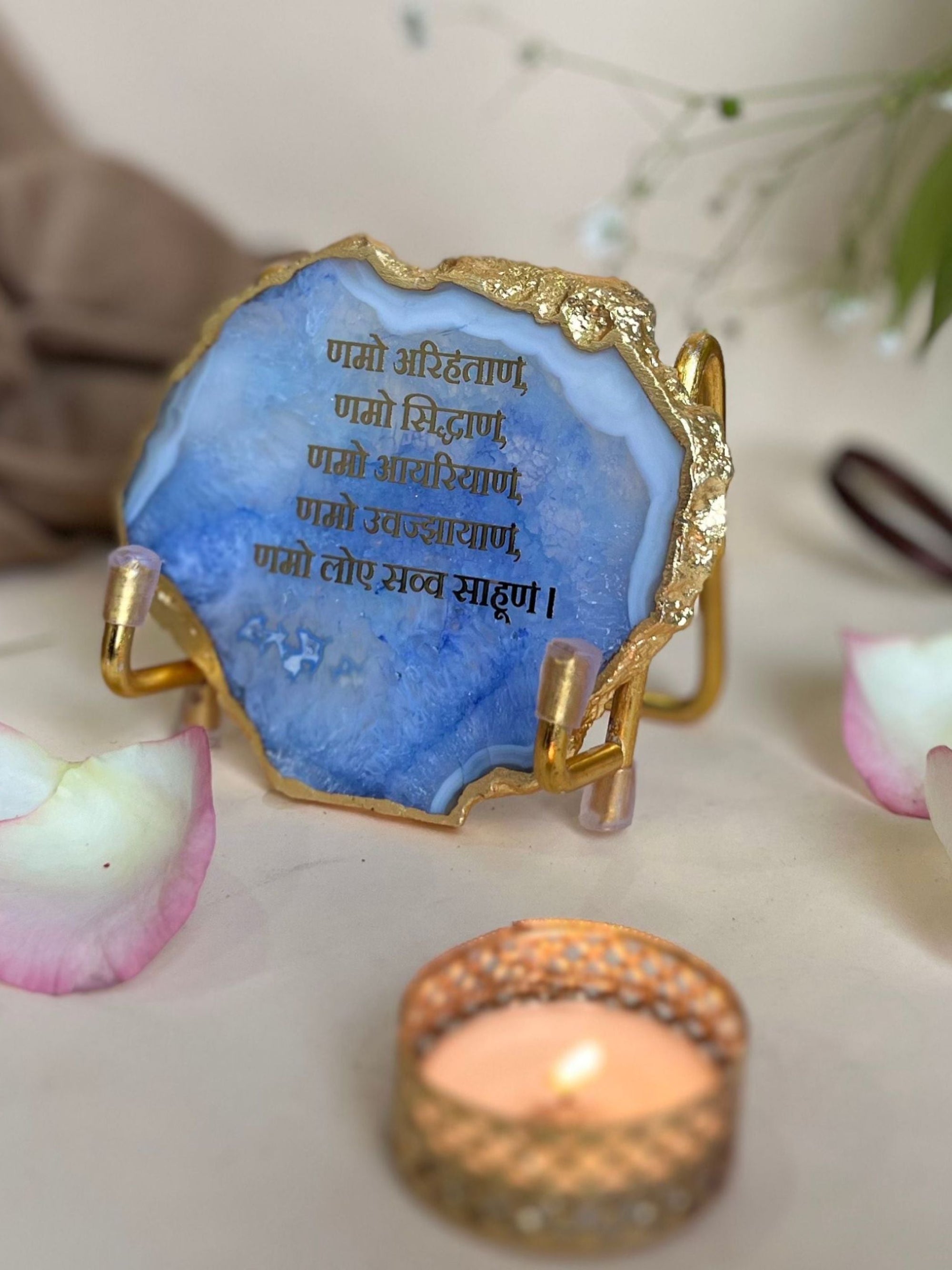 Namokar Mantra Metal Holder with  Agate