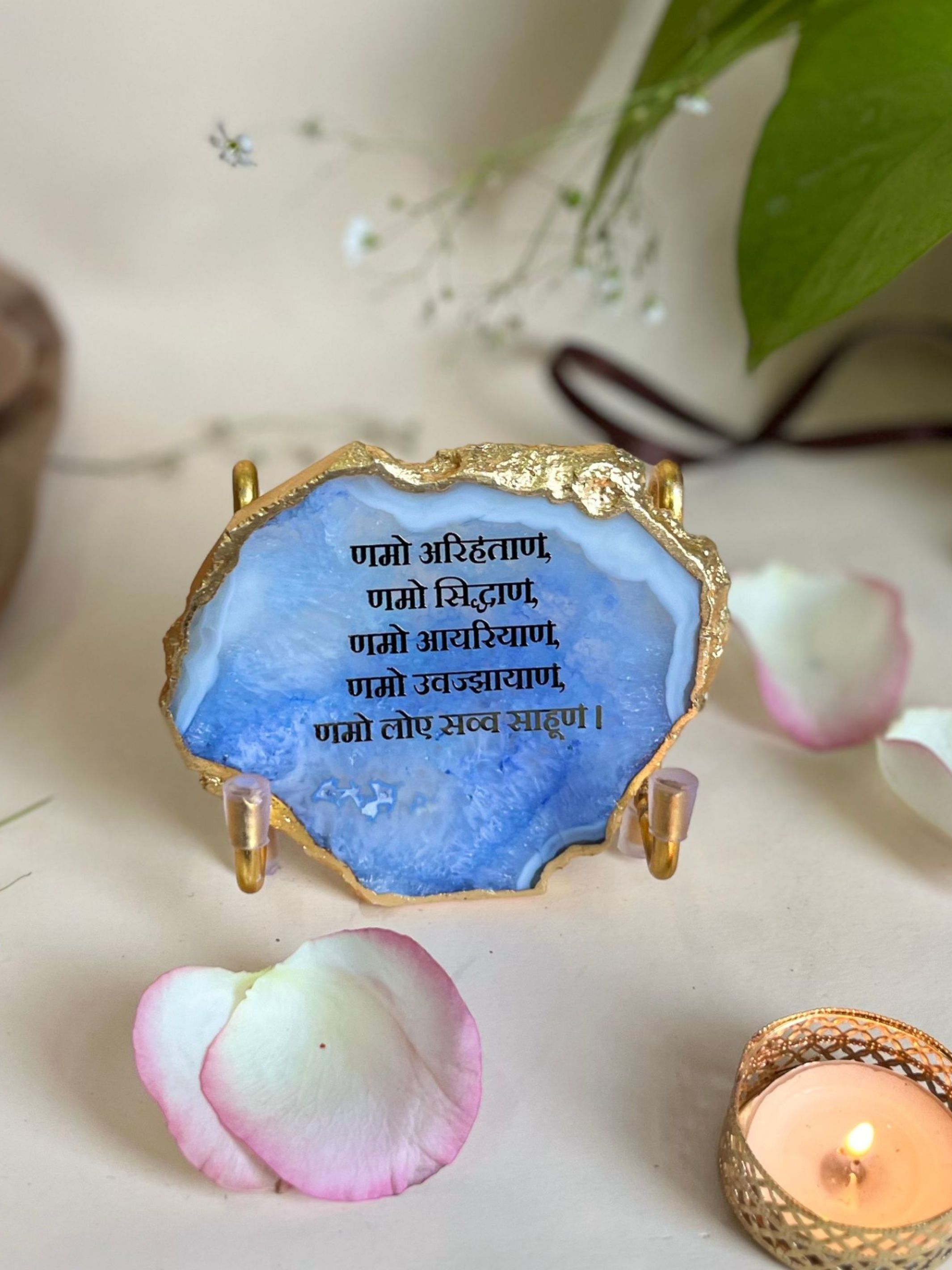 Namokar Mantra Metal Holder with  Agate