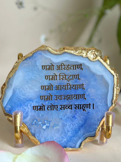 Namokar Mantra Metal Holder with Blue Agate