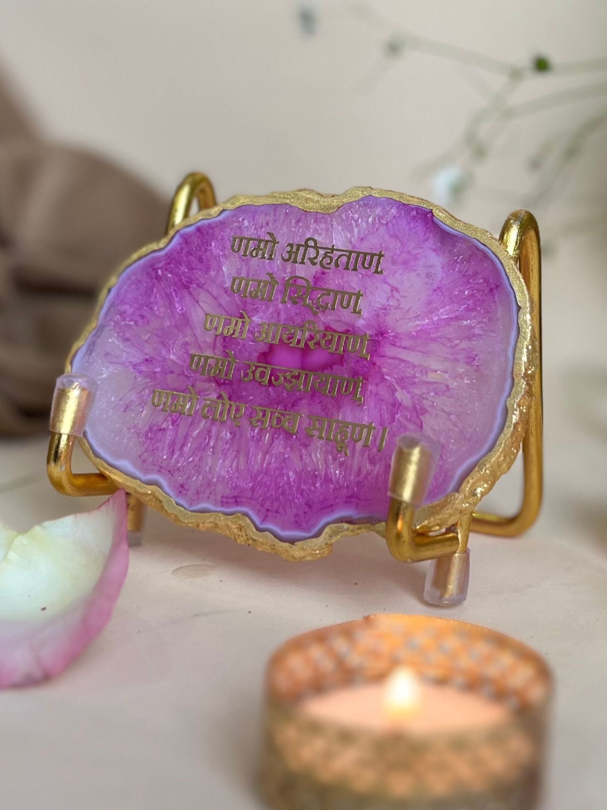 Namokar Mantra Metal Holder with  Agate