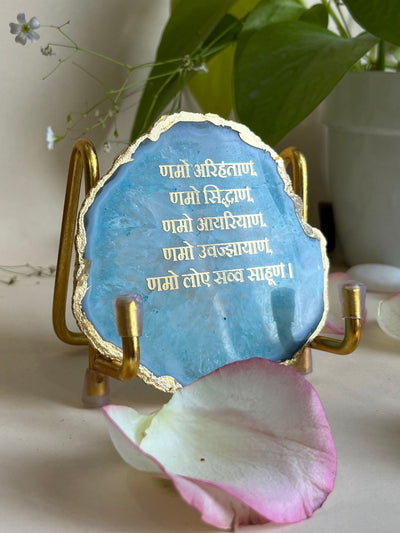 Namokar Mantra Metal Holder with Turquoise Agate