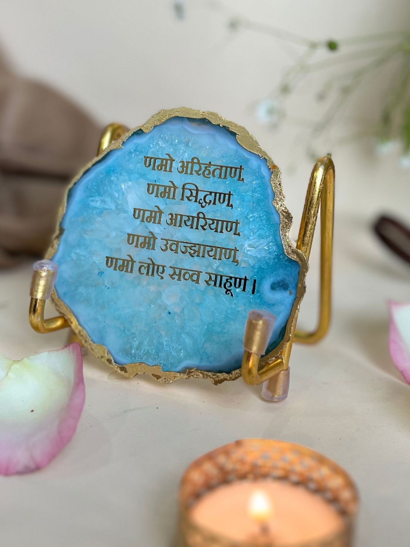 Namokar Mantra Metal Holder with Turquoise Agate