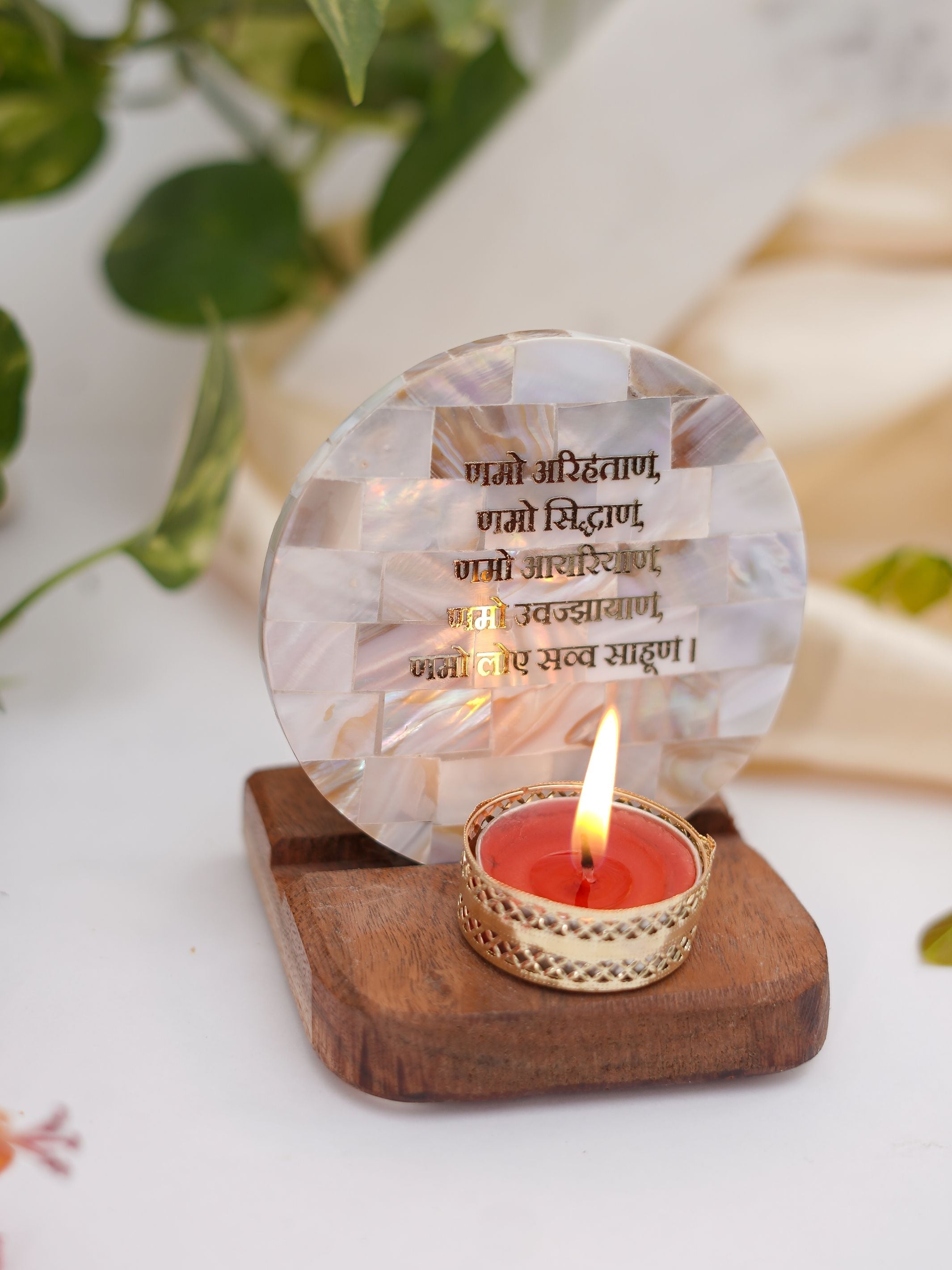 Mother of Pearl & Wood - Tea Light Holder