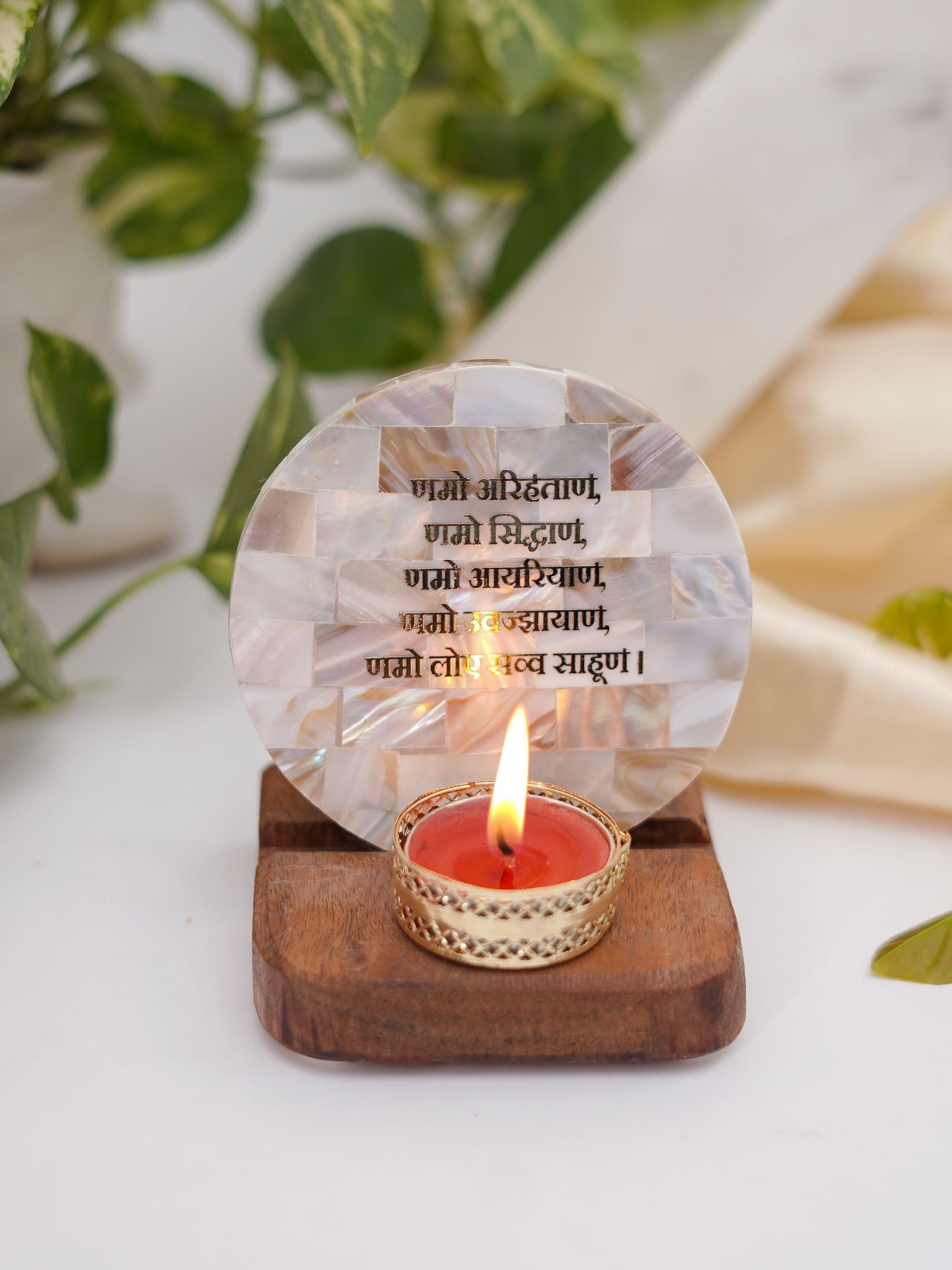 Mother of Pearl & Wood - Tea Light Holder