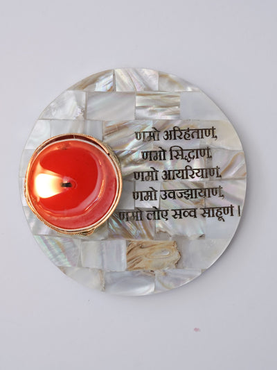 Tea Light Holder - Mother of Pearl with Namokar Mantra