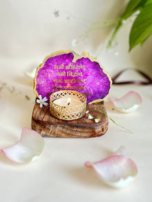 Namokar Mantra Tea Light Holder- Agate with Wood
