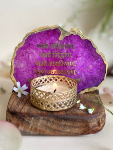 Namokar Mantra Tea Light Holder- Agate with Wood