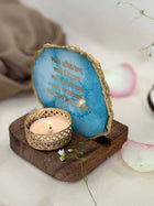 Namokar Mantra Tea Light Holder- Agate with Wood