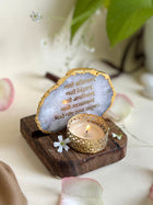 Namokar Mantra Tea Light Holder- Agate with Wood
