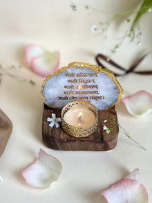 Namokar Mantra Tea Light Holder- Agate with Wood