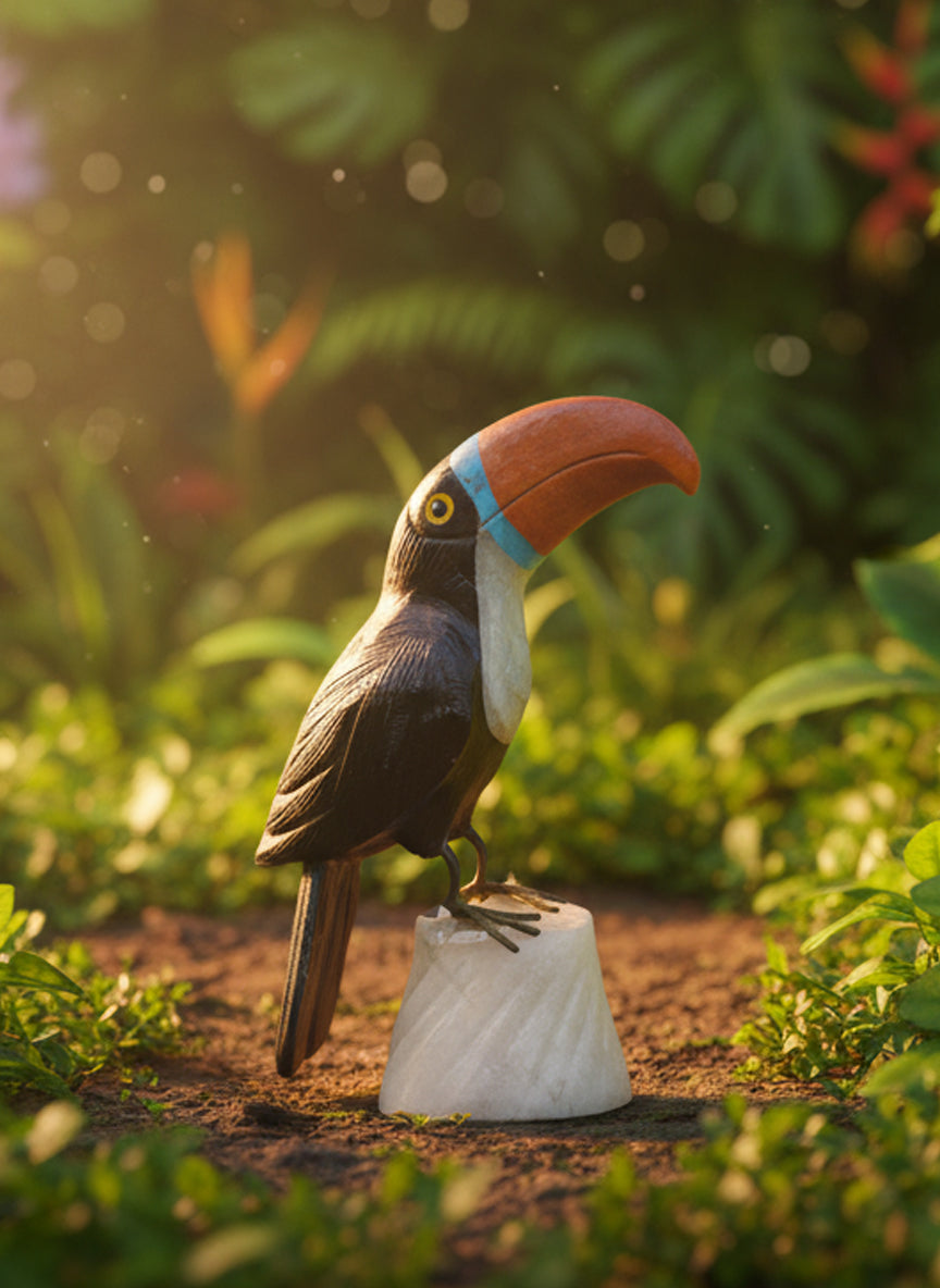Real Gemstone Bird Statue