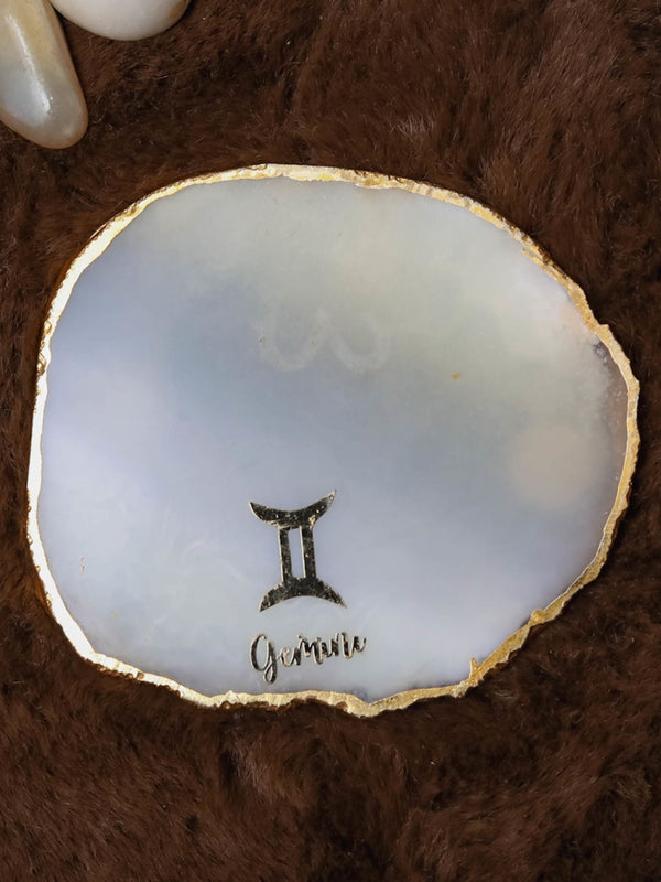 Natural Agate Zodiac Sign Gemini Table Coaster