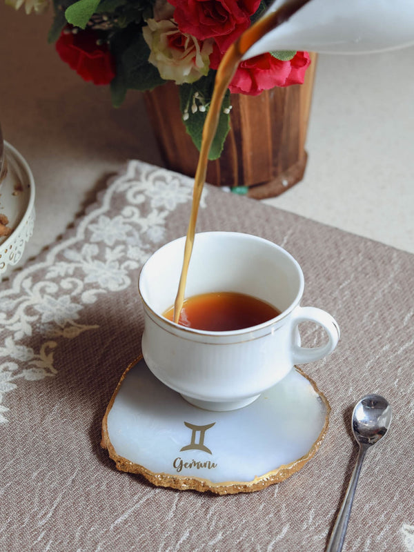 Natural Agate Zodiac Sign Gemini Table Coaster