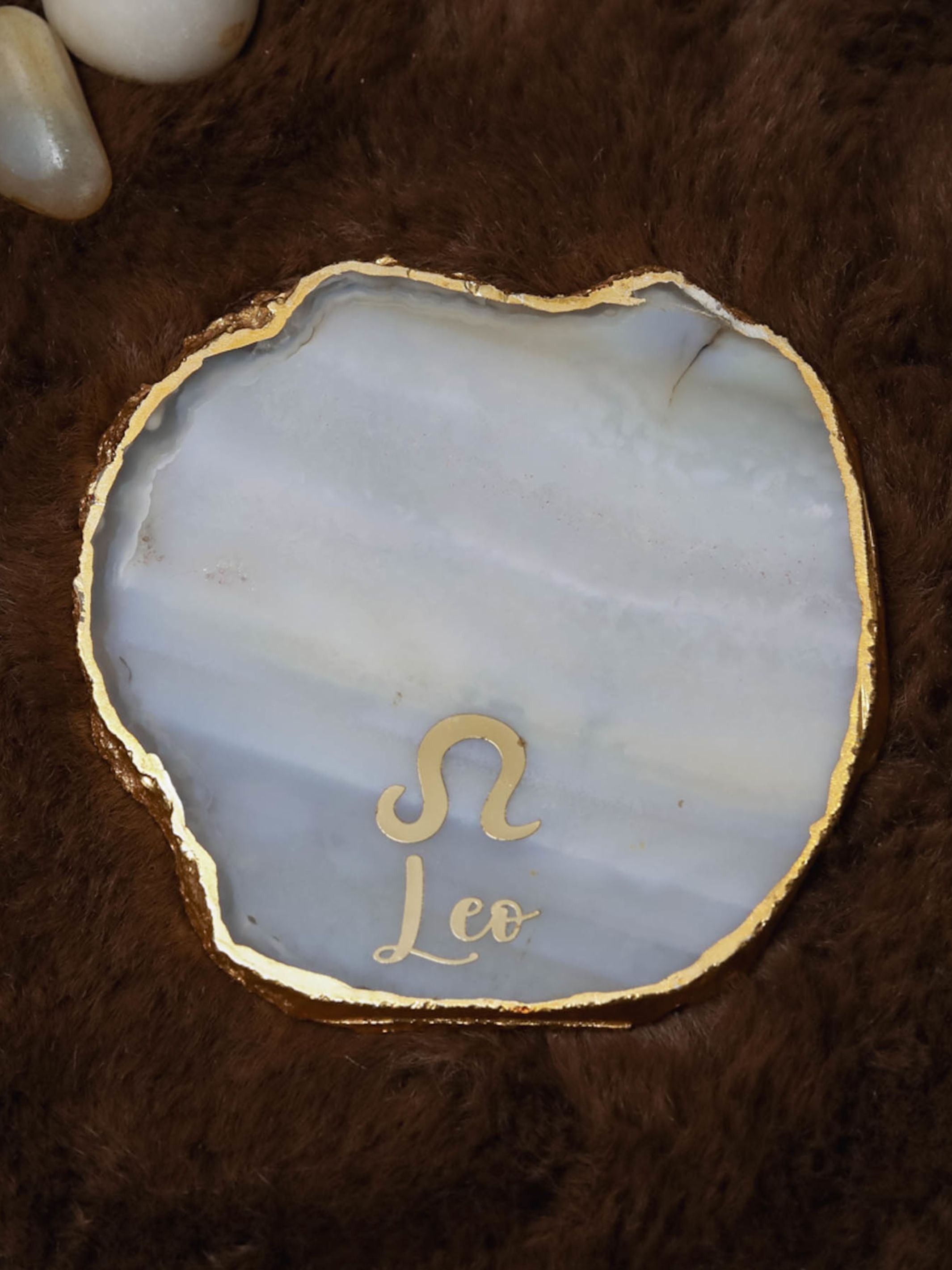 Natural Agate Zodiac Sign Leo Table Coaster