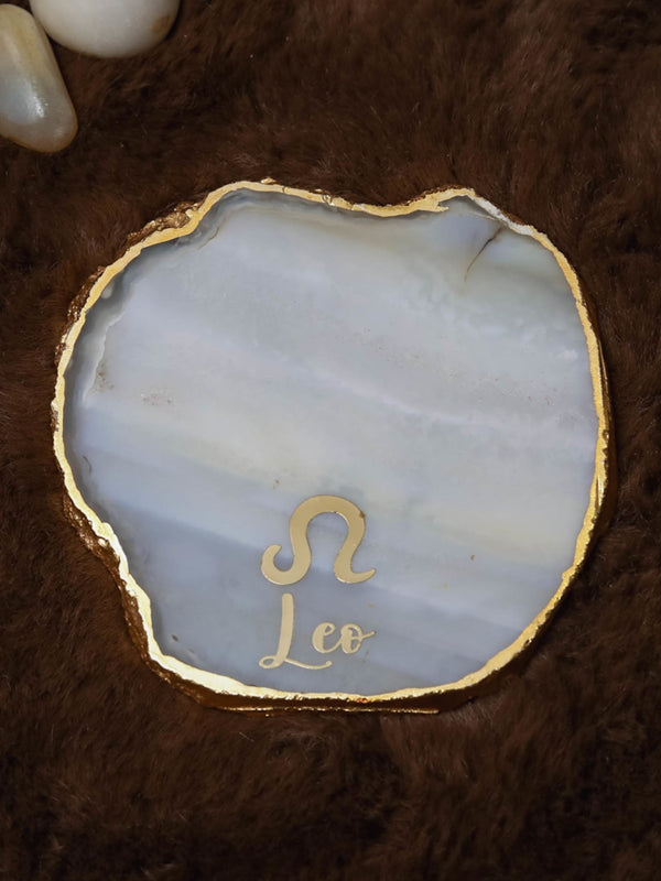 Natural Agate Zodiac Sign Leo Table Coaster