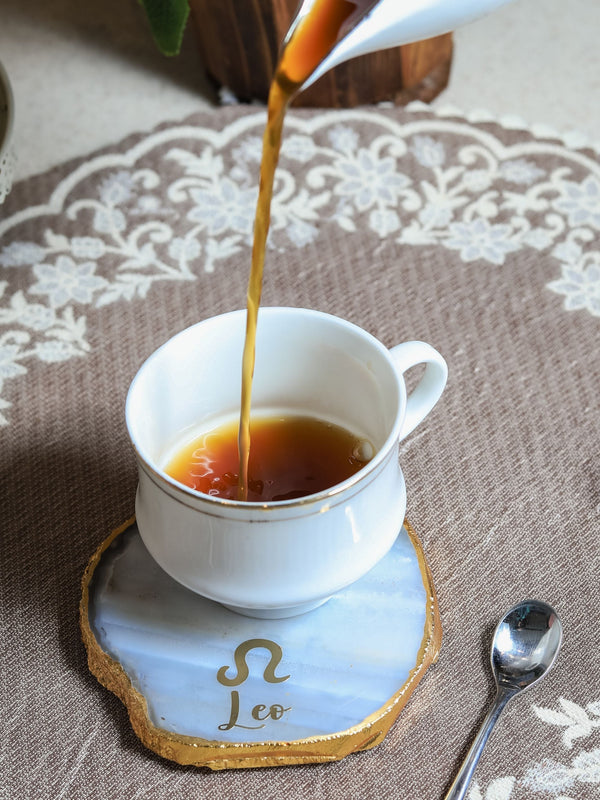 Natural Agate Zodiac Sign Leo Table Coaster