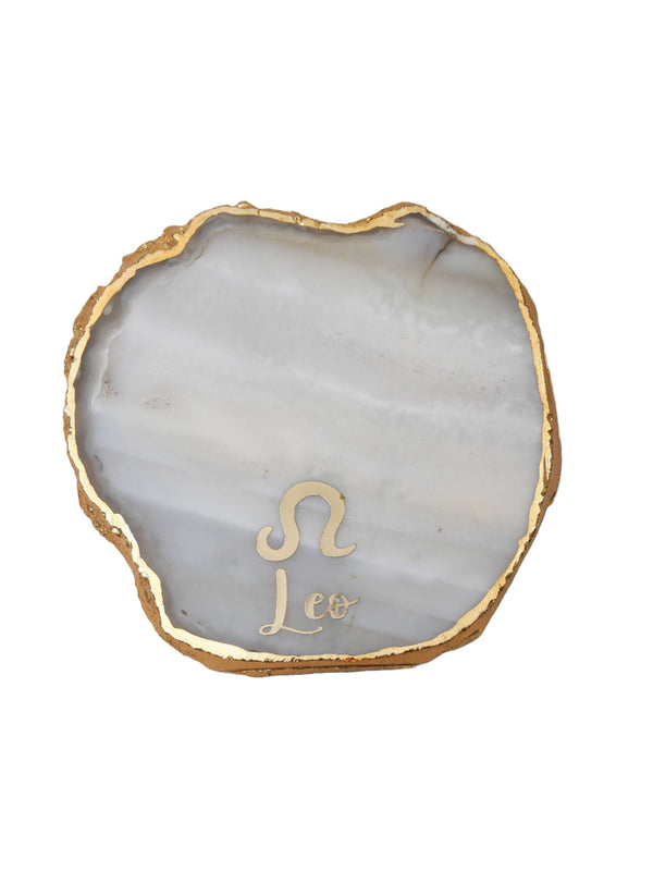 Natural Agate Zodiac Sign Leo Table Coaster