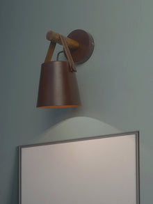 New York Style Round Bucket With Leather Belt Wall Sconce