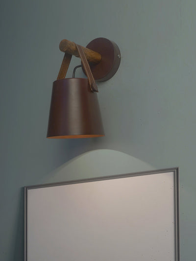 New York Style Round Bucket With Leather Belt Wall Sconce