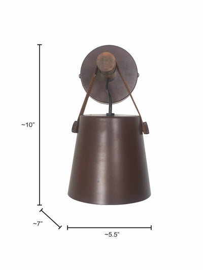 New York Style Round Bucket With Leather Belt Wall Sconce