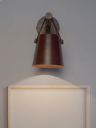 New York Style Round Bucket With Leather Belt Wall Sconce