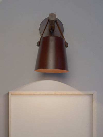 New York Style Round Bucket With Leather Belt Wall Sconce