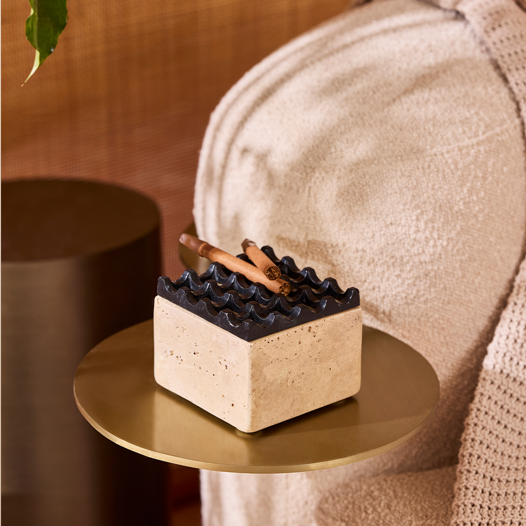 Obsidian Bloc - Travertine Stone Ashtray