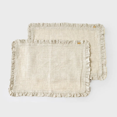 Herringbone Ruffle Table Mat - Oatmeal Set of 2