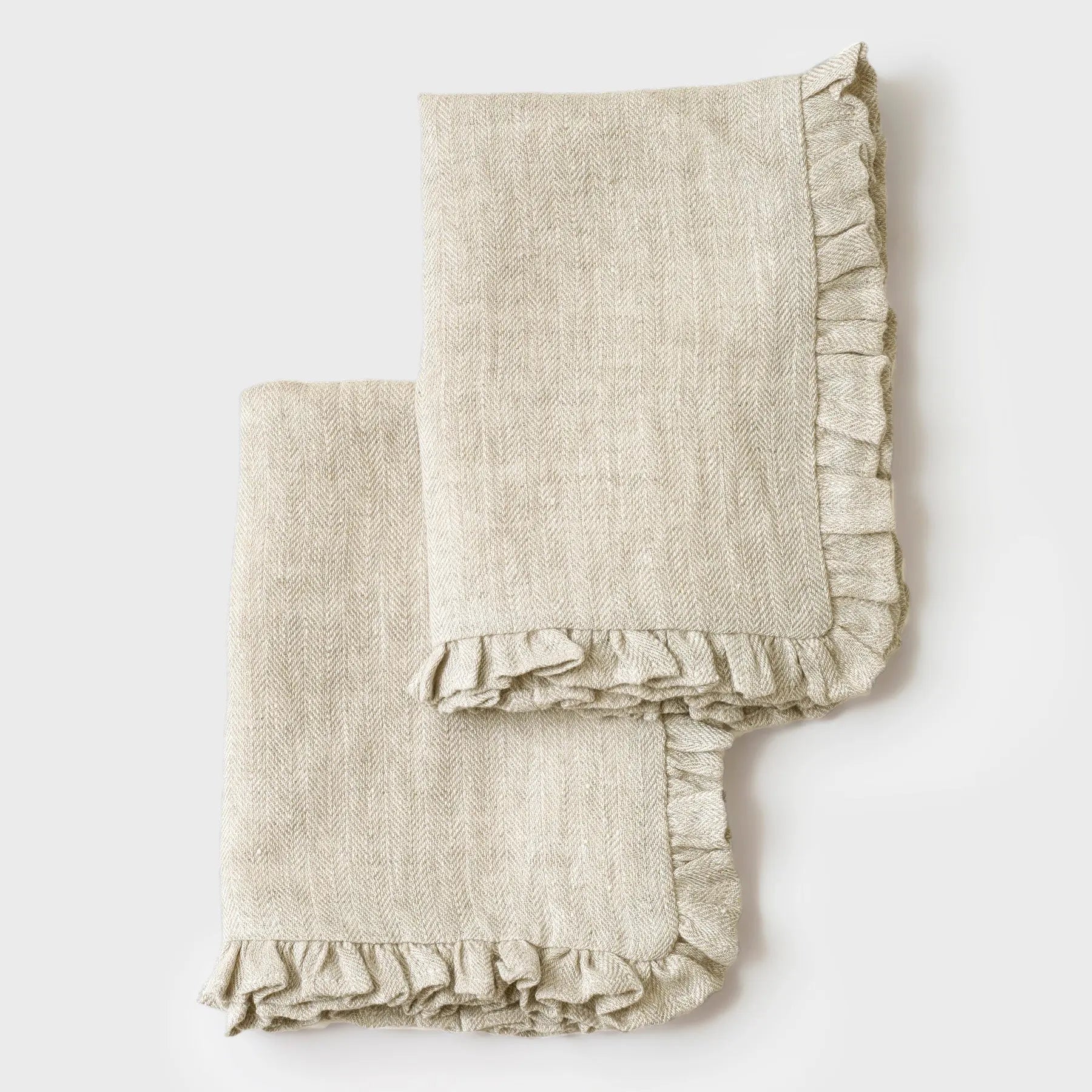 Herringbone Ruffle Table Mat - Oatmeal Set of 2