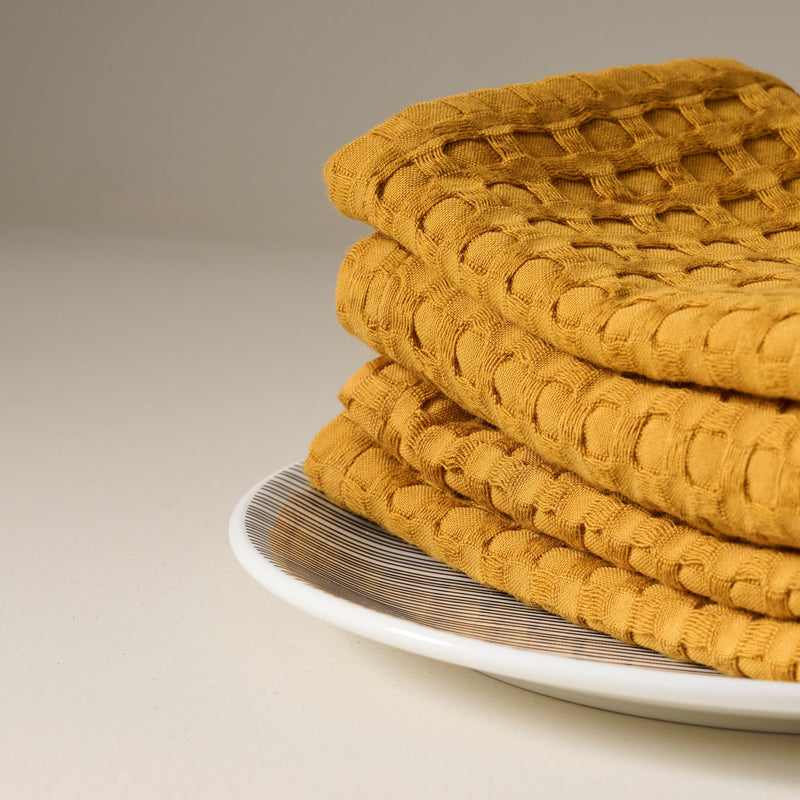 Ochre | Cotton Bamboo | Waffle | Face Towels - Set of 2