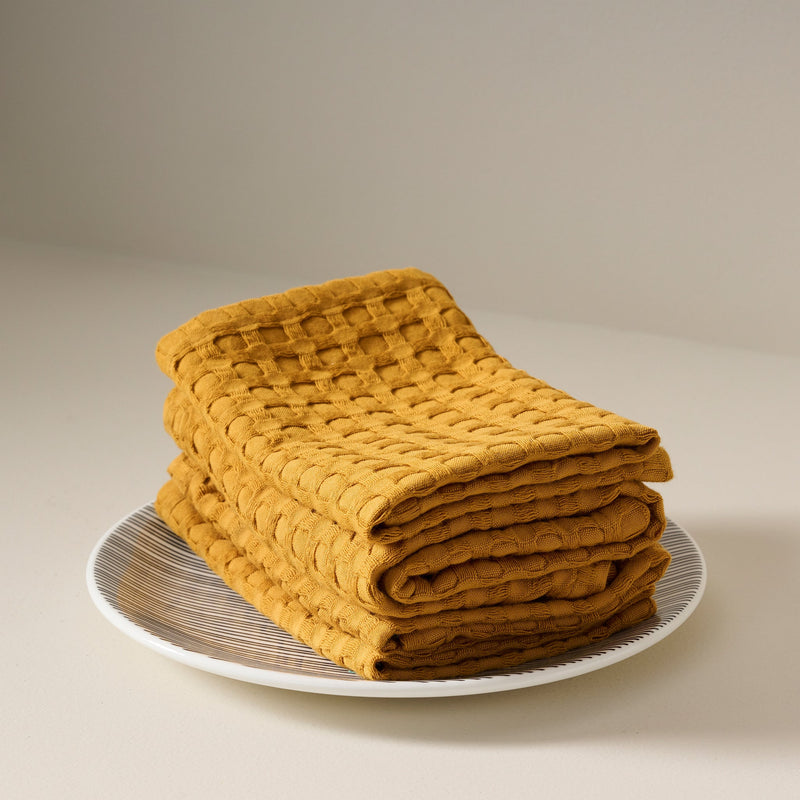 Ochre | Cotton Bamboo | Waffle | Face Towels - Set of 2