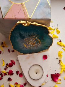 OM Agate & Marble Base Tea Light Holder
