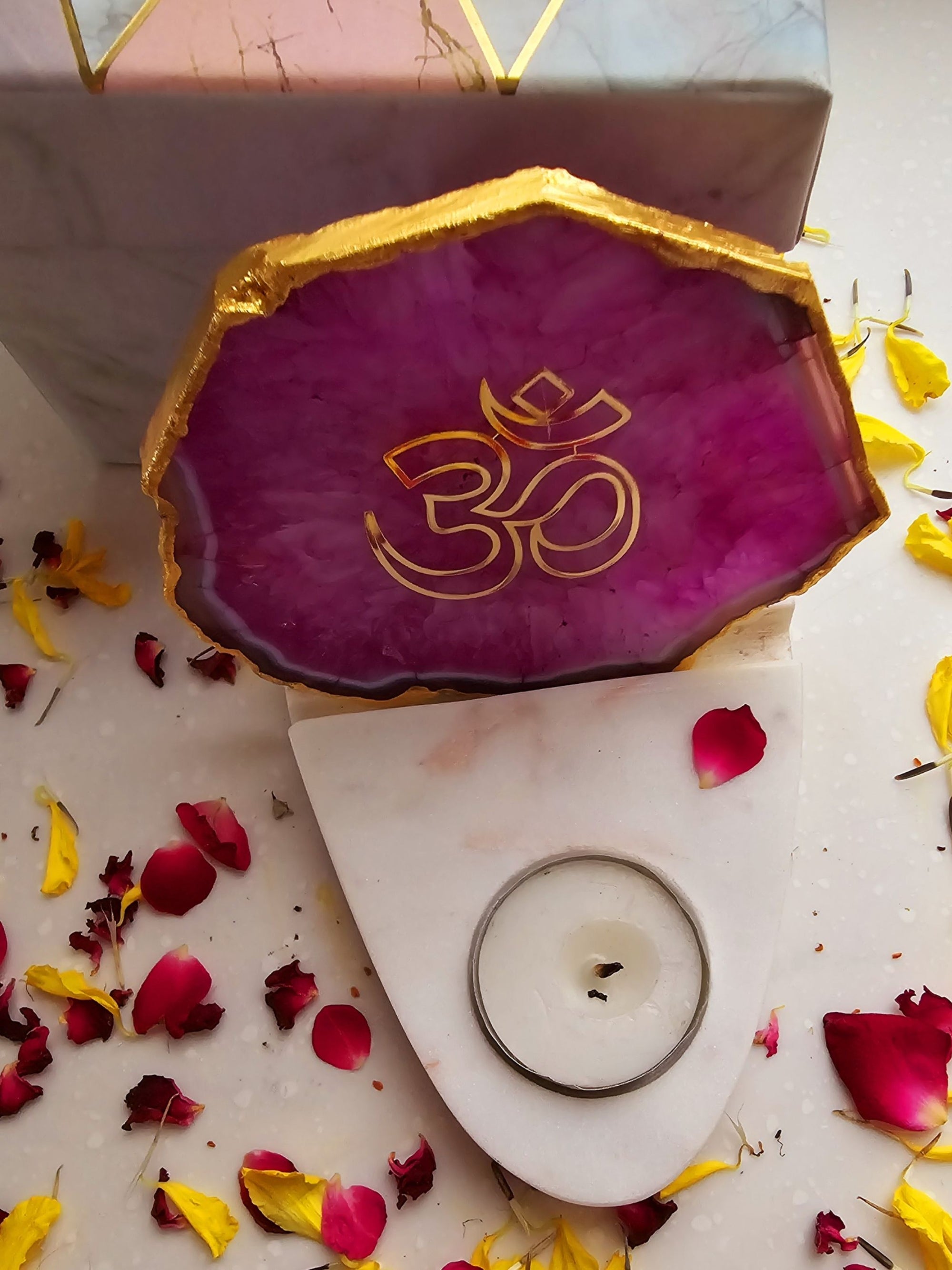 OM Agate & Marble Base Tea Light Holder