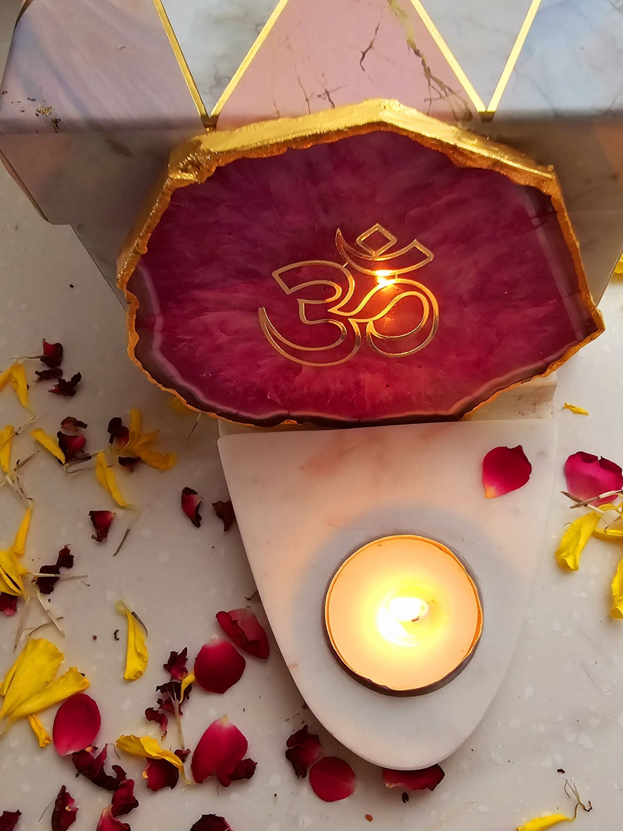 OM Agate & Marble Base Tea Light Holder