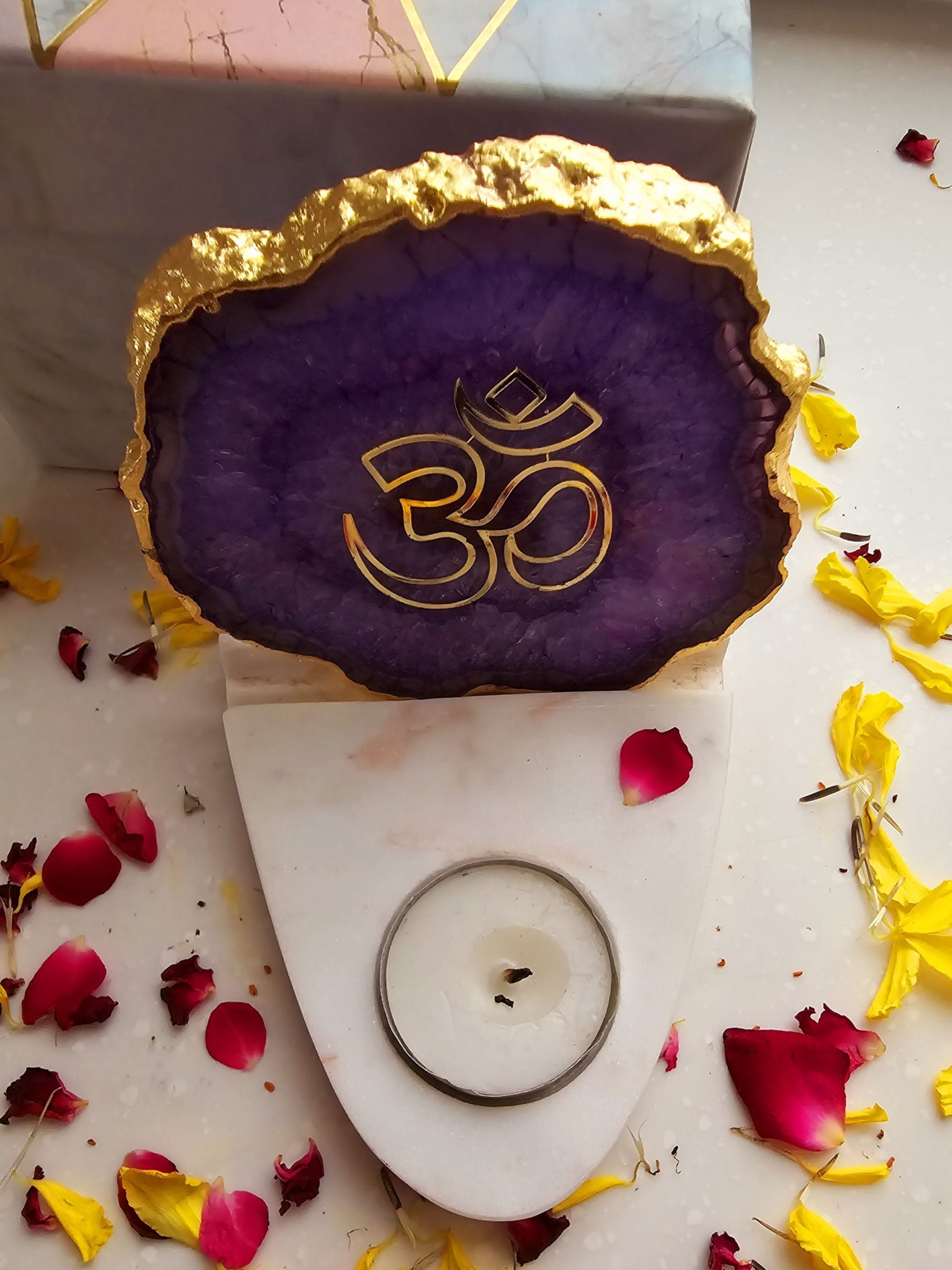OM Agate & Marble Base Tea Light Holder