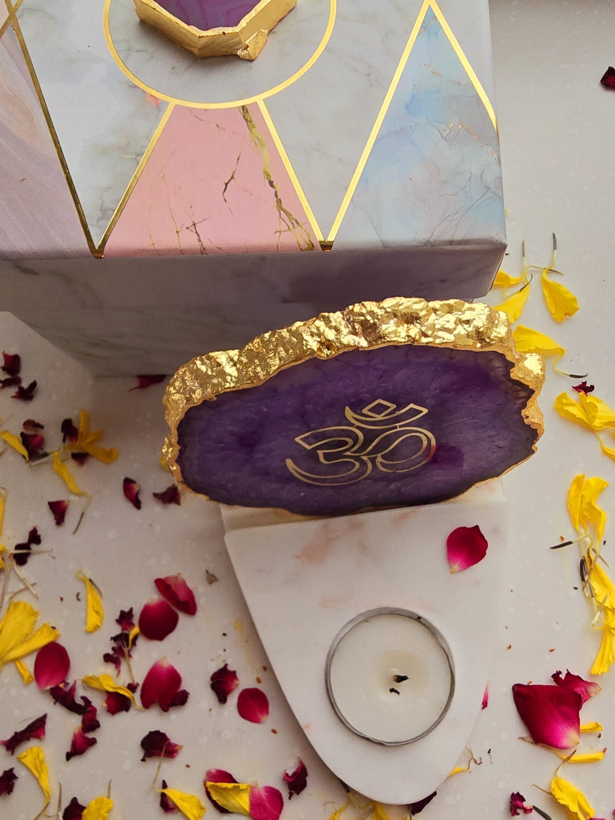 OM Agate & Marble Base Tea Light Holder