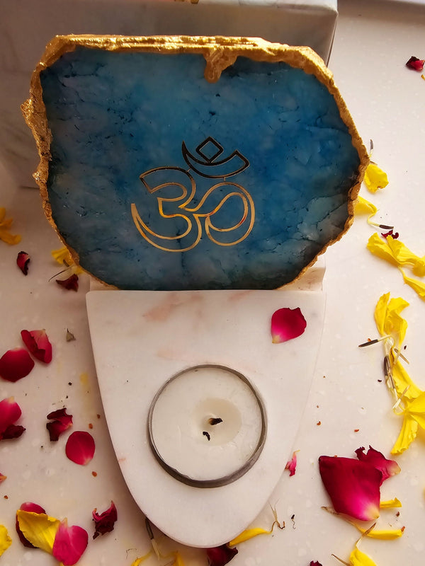 OM Agate & Marble Base Tea Light Holder