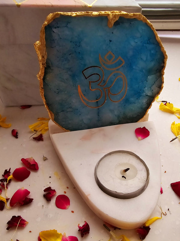 OM Agate & Marble Base Tea Light Holder