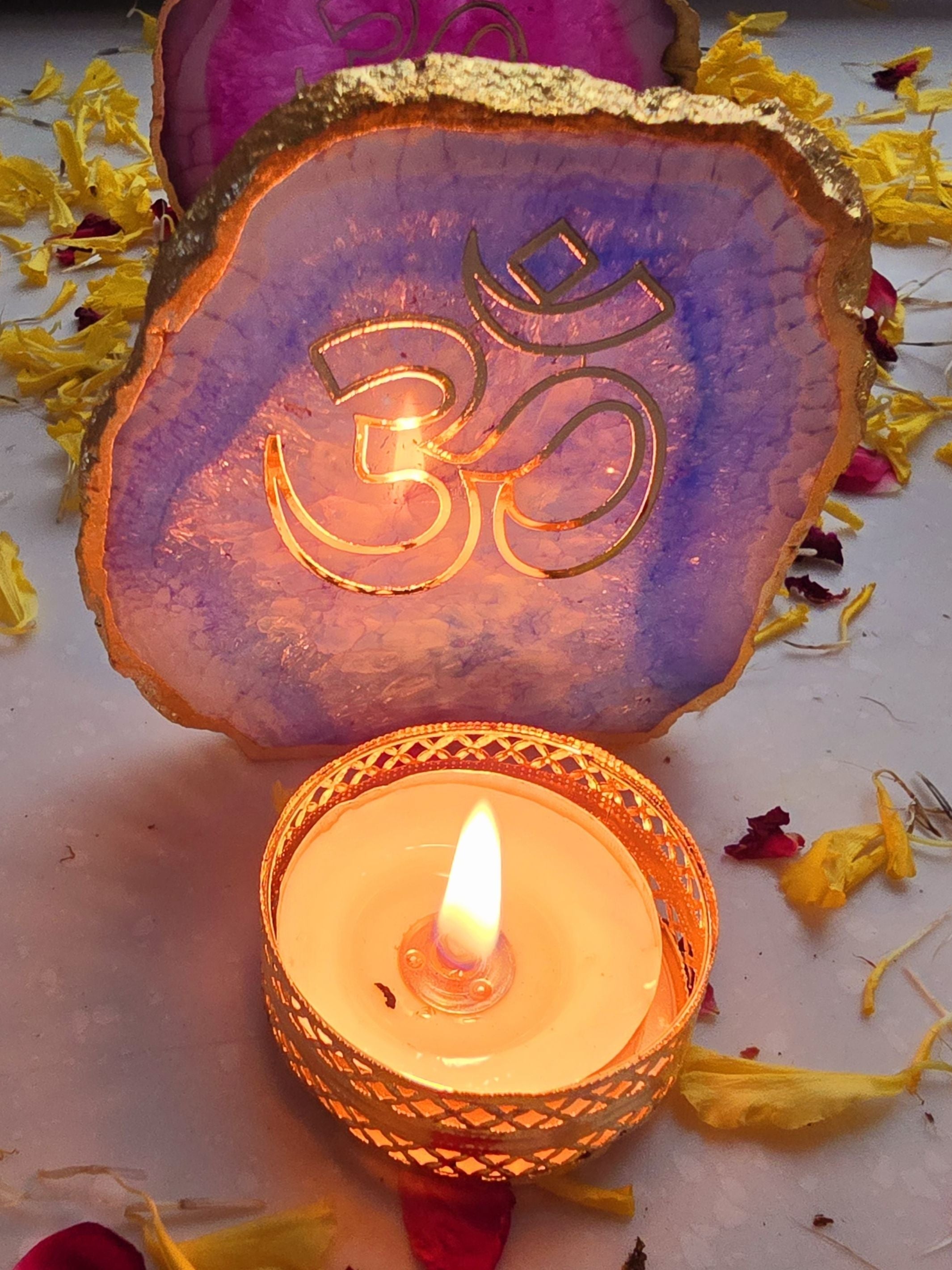OM Agate Stone Tea light Religious Home Decor