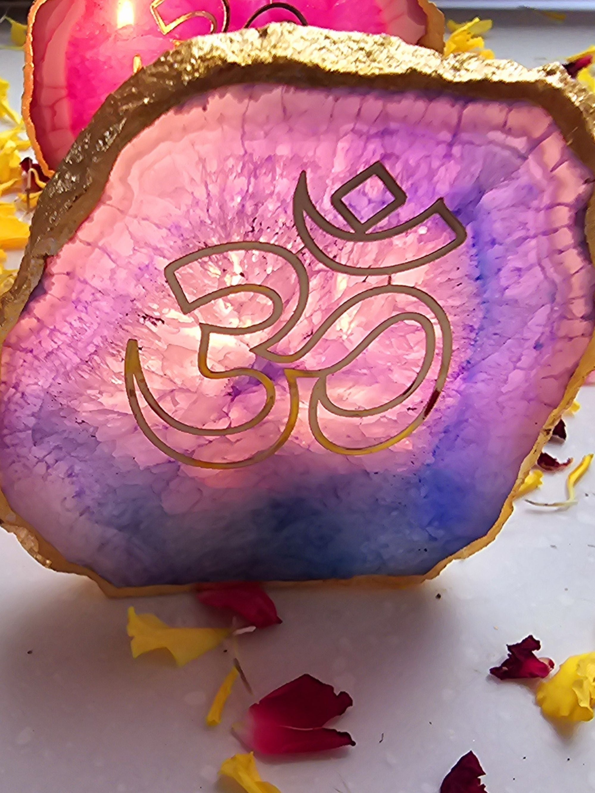 OM Agate Stone Tea light Religious Home Decor