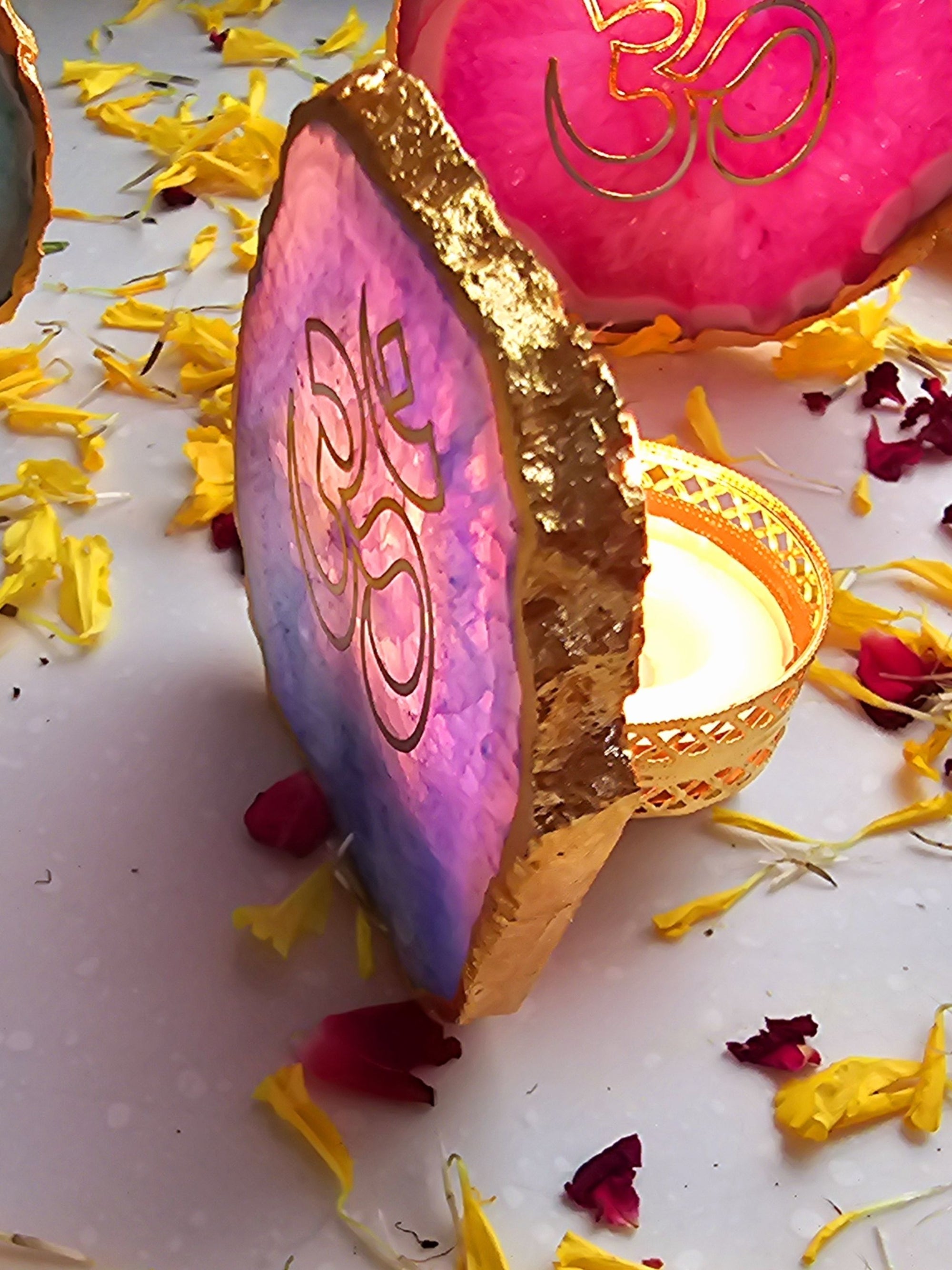 OM Agate Stone Tea light Religious Home Decor