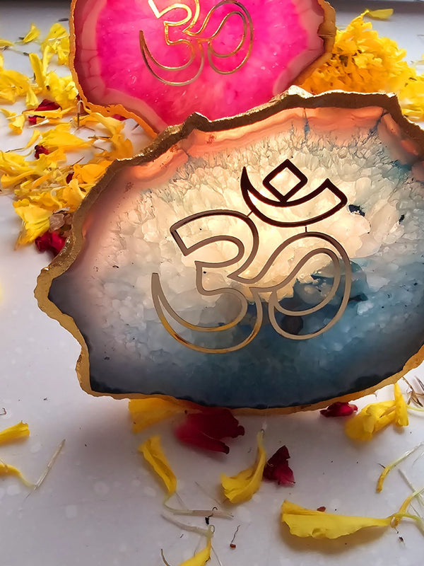 OM Agate Stone Tea light Religious Home Decor
