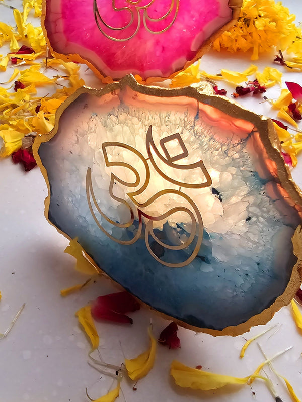OM Agate Stone Tea light Religious Home Decor