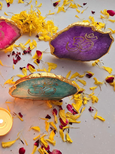 OM Agate Stone Tea light Religious Home Decor