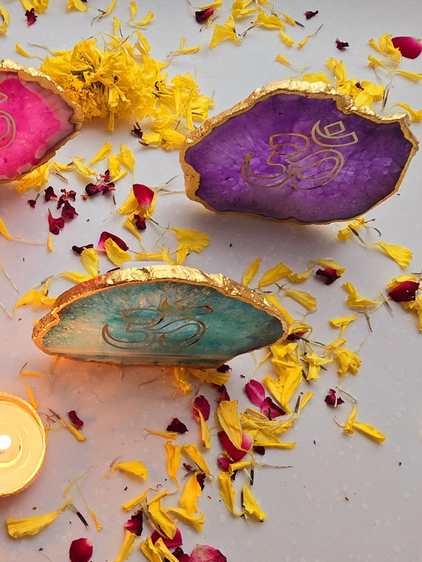 OM Agate Stone Tea light Religious Home Decor