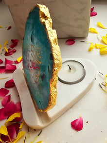 OM Agate with Marble Tea light Religious Home Decor